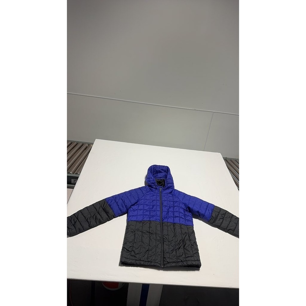 Columbia Blue Black Quilted Hooded Puffer Jacket Full Zip Women's Medium